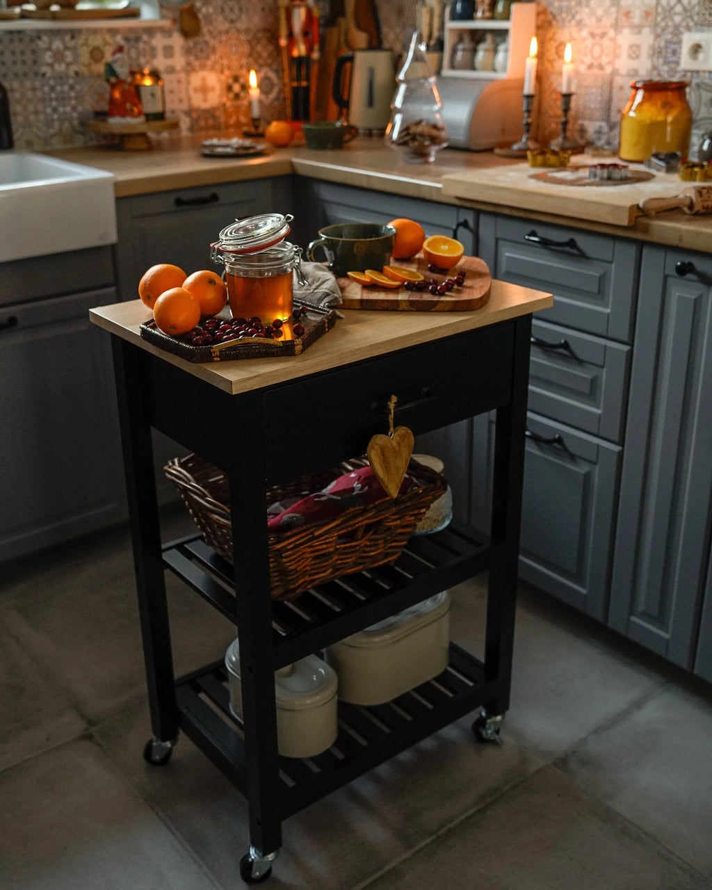 Kitchen Trolley HIUMA Wood Black