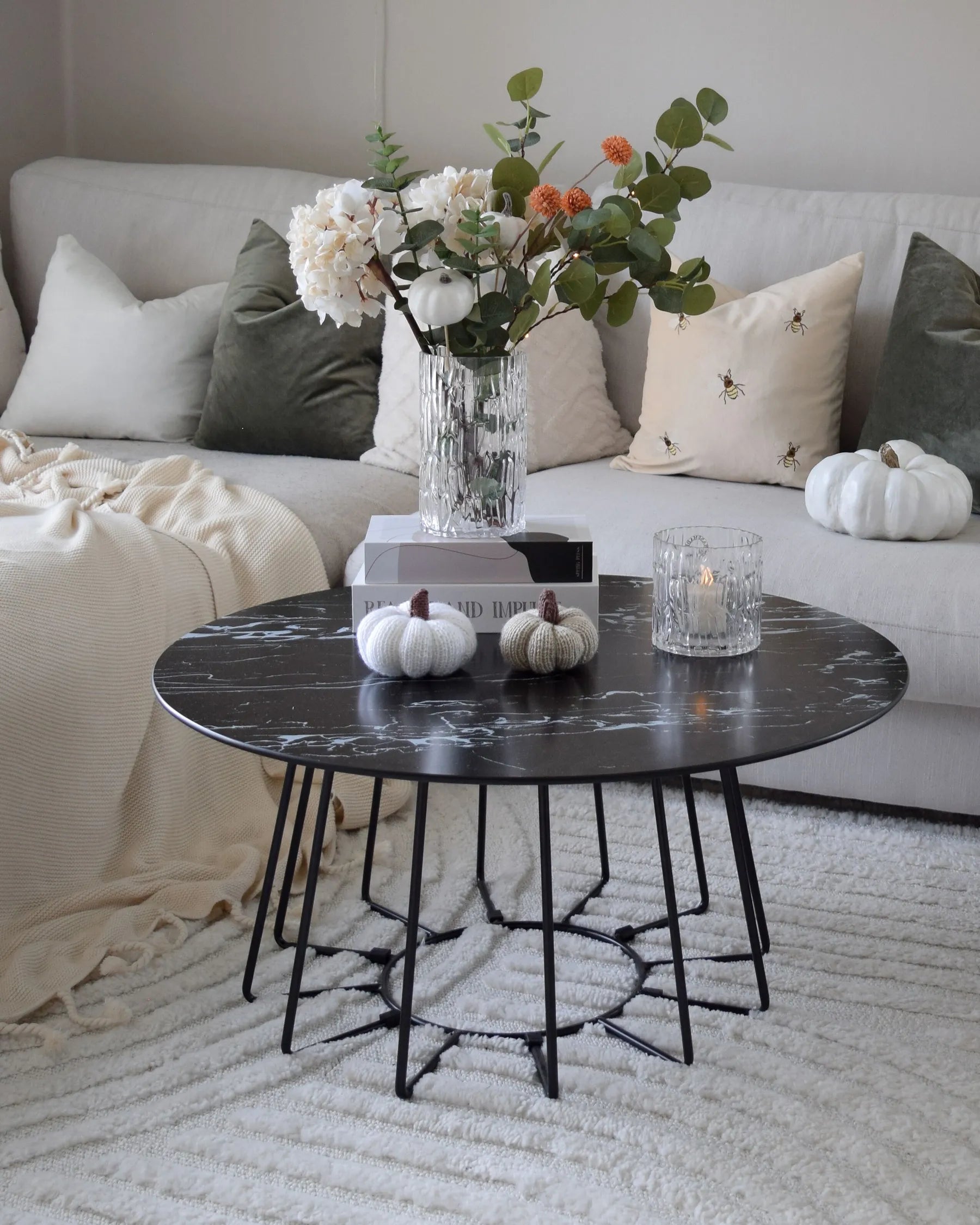 Coffee Table BERNIE Tempered Glass Black Marble