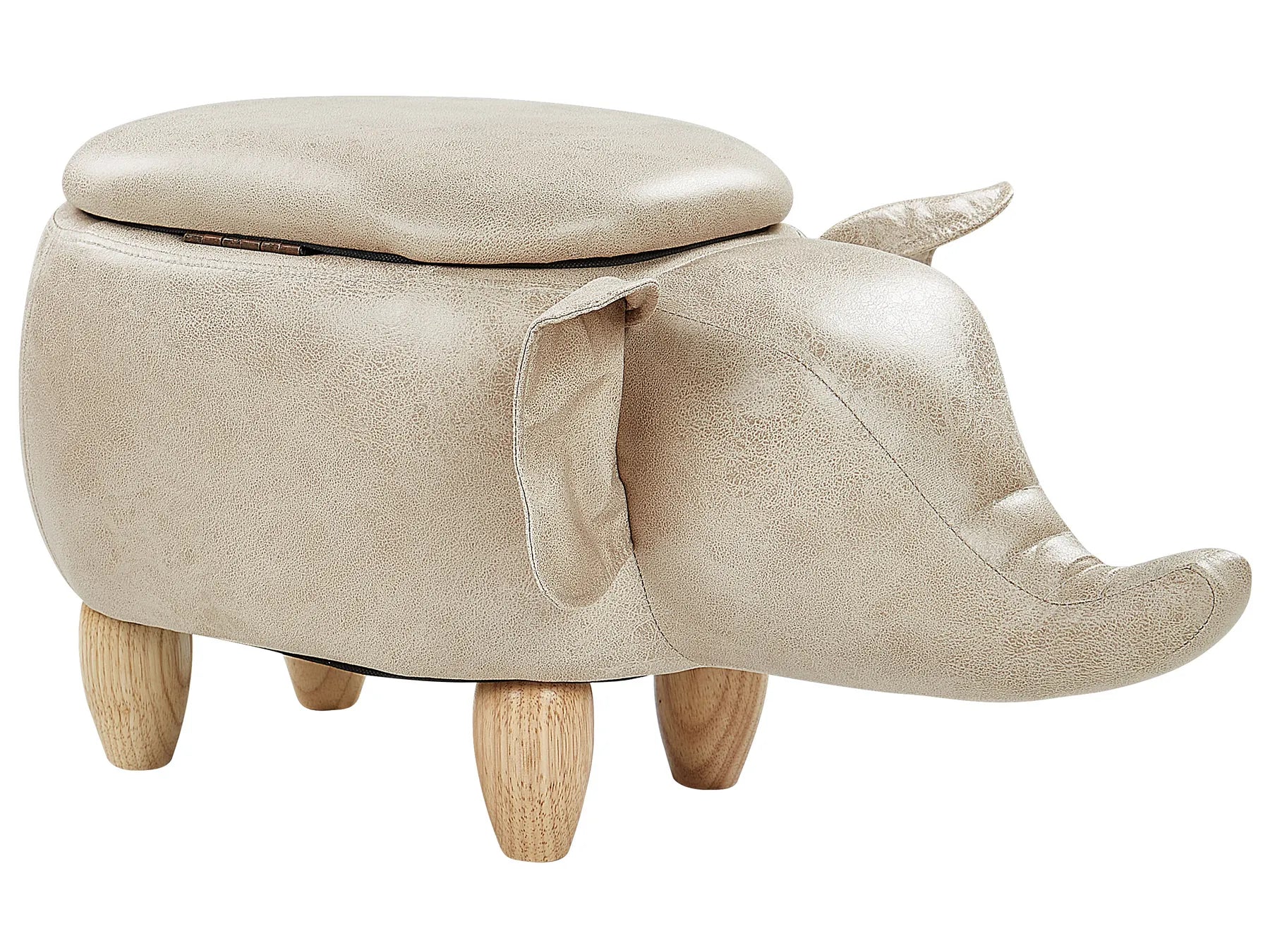Storage Animal Stool ELEPHANT Faux Leather Taupe