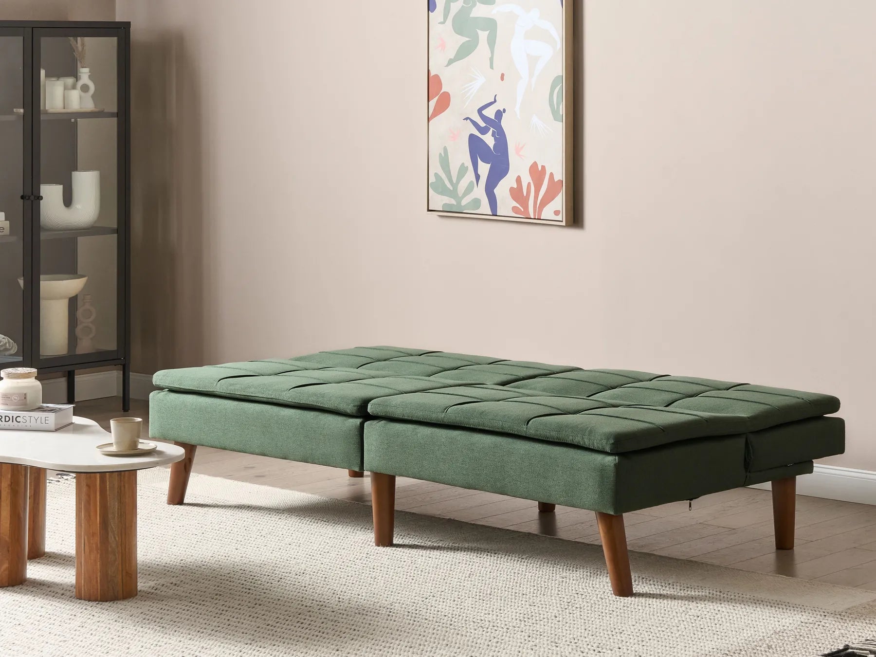 Sofa Bed 3 Seater RONNE Fabric Dark Green