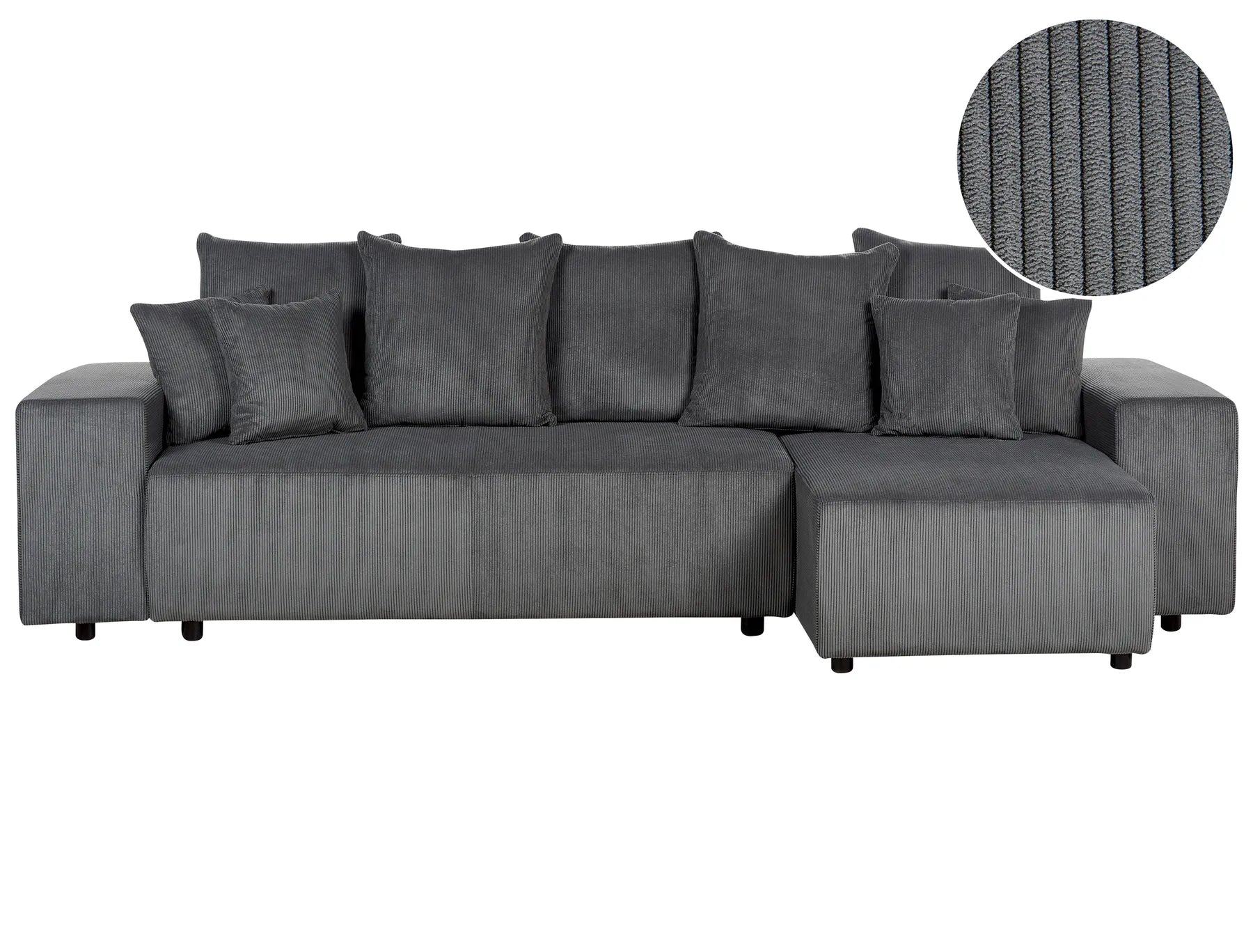 Corner Sofa Bed 3 Seater LUSPA Corduroy Dark Grey with Storage Left Hand