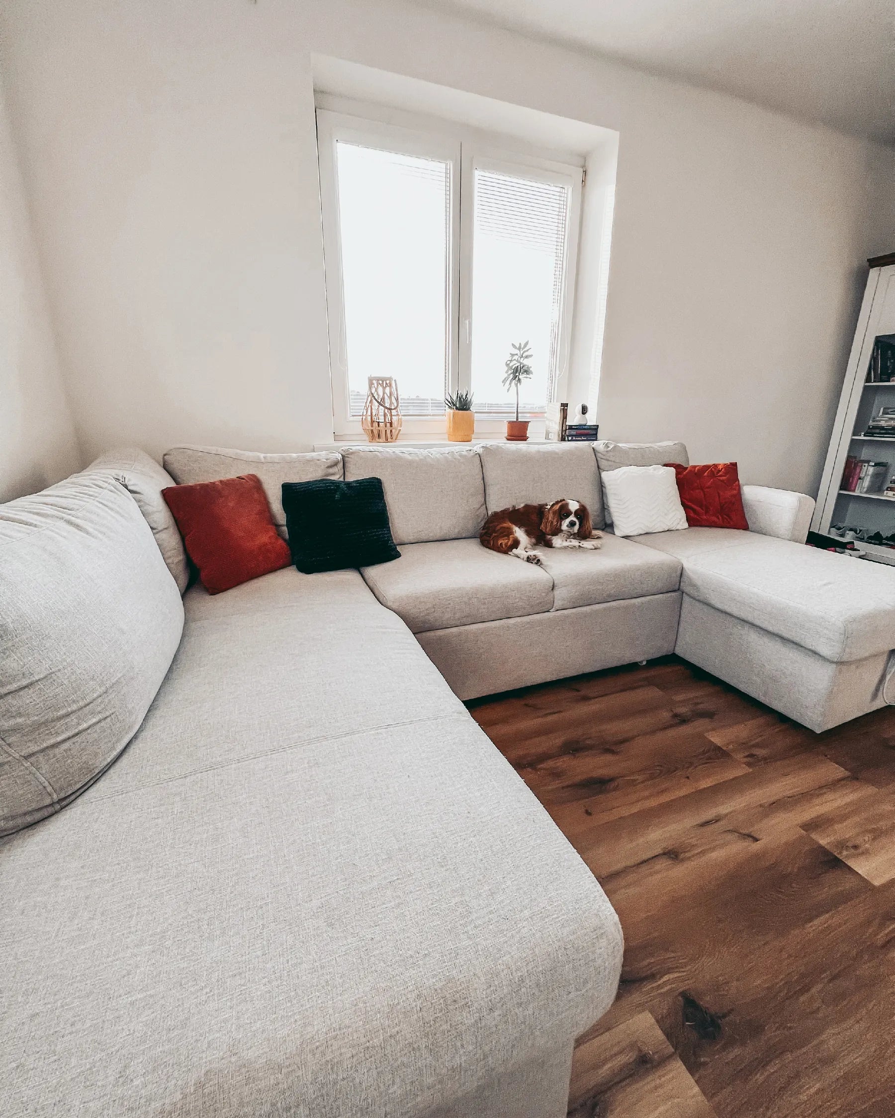 U-Shape Sofa Bed 4 Seater KARRABO Fabric Light Grey with Storage