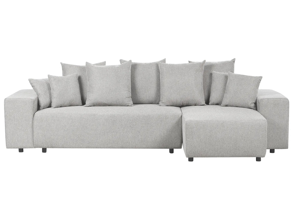 Corner Sofa Bed 3 Seater LUSPA Fabric Light Grey with Storage Left Hand