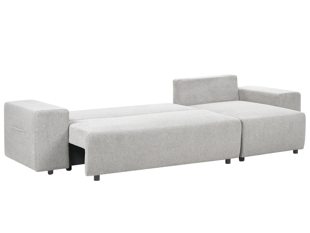 Corner Sofa Bed 3 Seater LUSPA Fabric Light Grey with Storage Left Hand