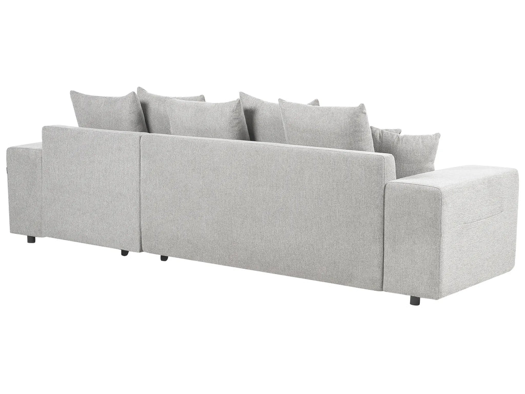 Corner Sofa Bed 3 Seater LUSPA Fabric Light Grey with Storage Left Hand