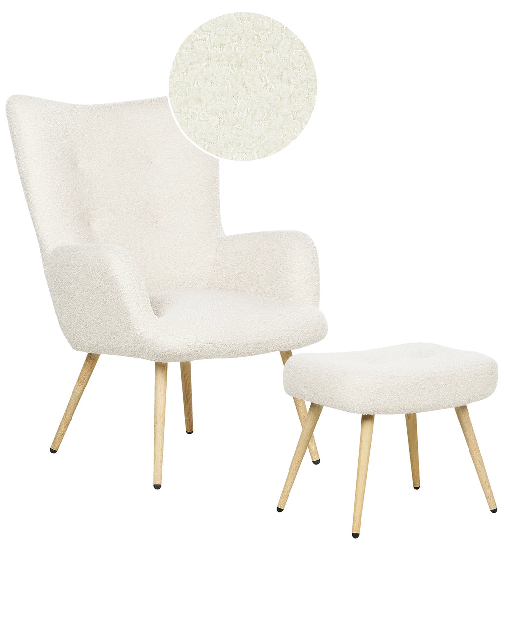 Wingback Chair VEJLE with Footstool Boucle Off-White