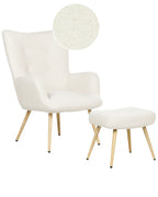 Wingback Chair VEJLE with Footstool Boucle Off-White