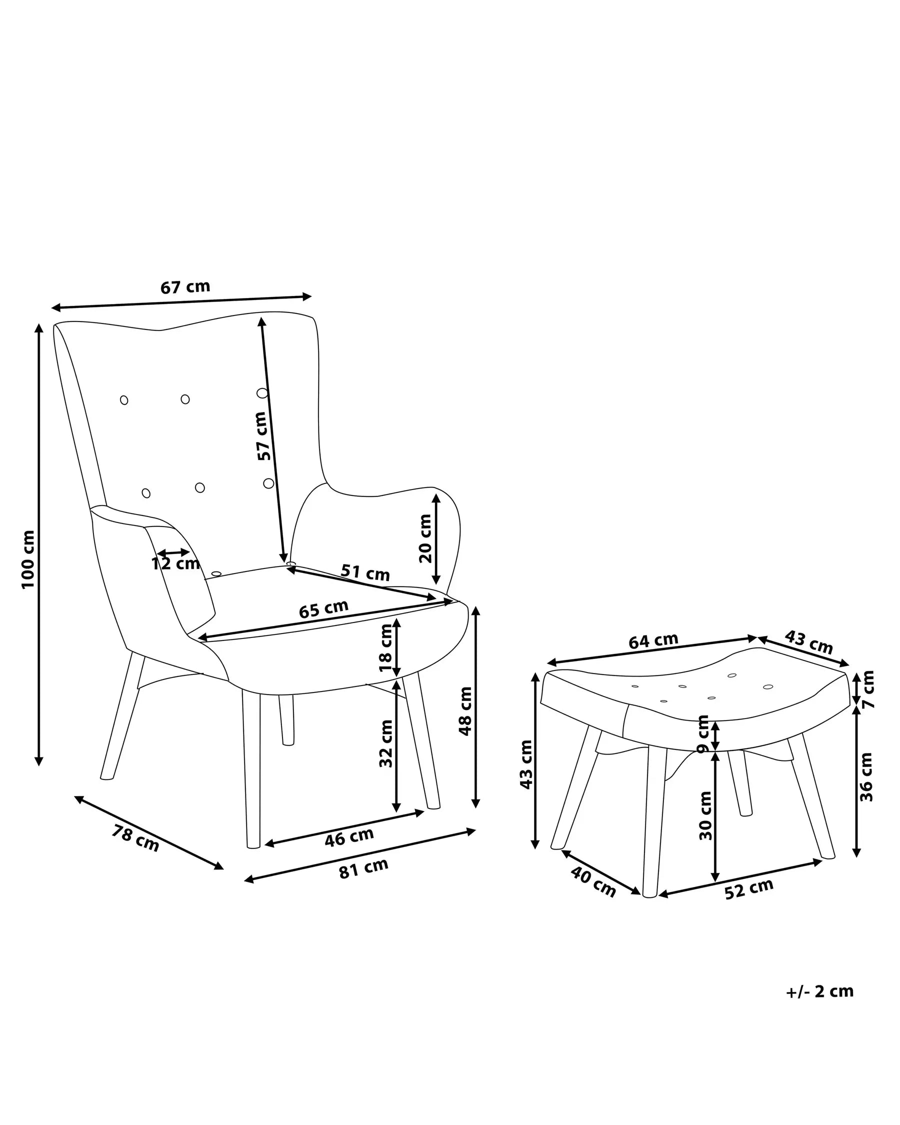 Wingback Chair VEJLE with Footstool Boucle Off-White