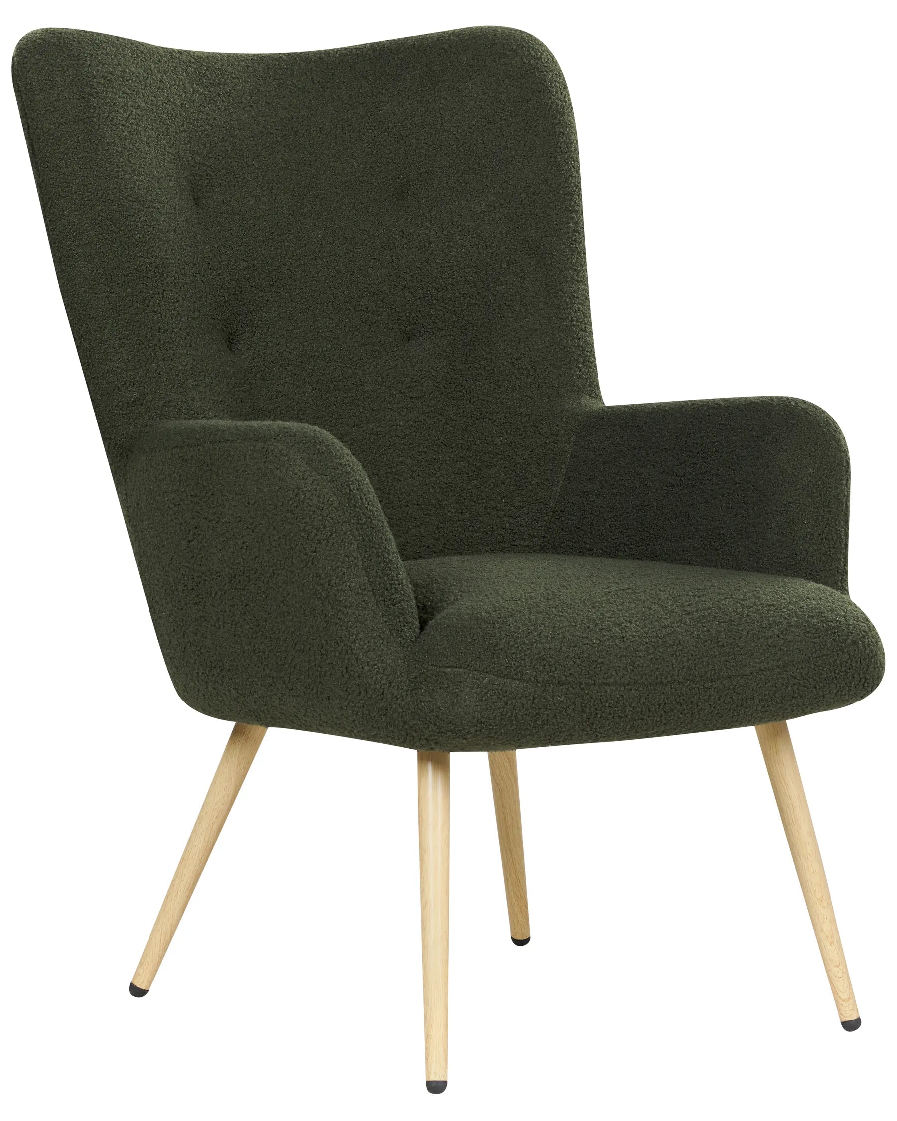 Wingback Chair VEJLE with Footstool Boucle Dark Green