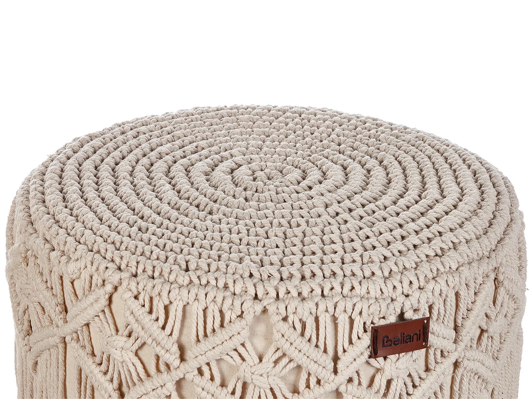 Footstool Macramé NAWABAD Cotton Beige