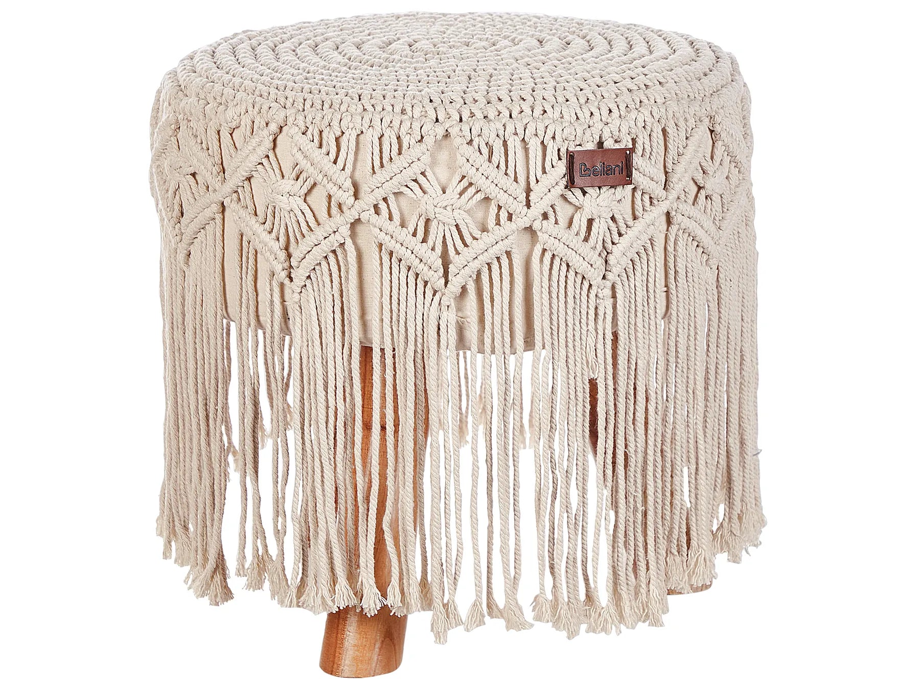 Footstool Macramé NAWABAD Cotton Beige