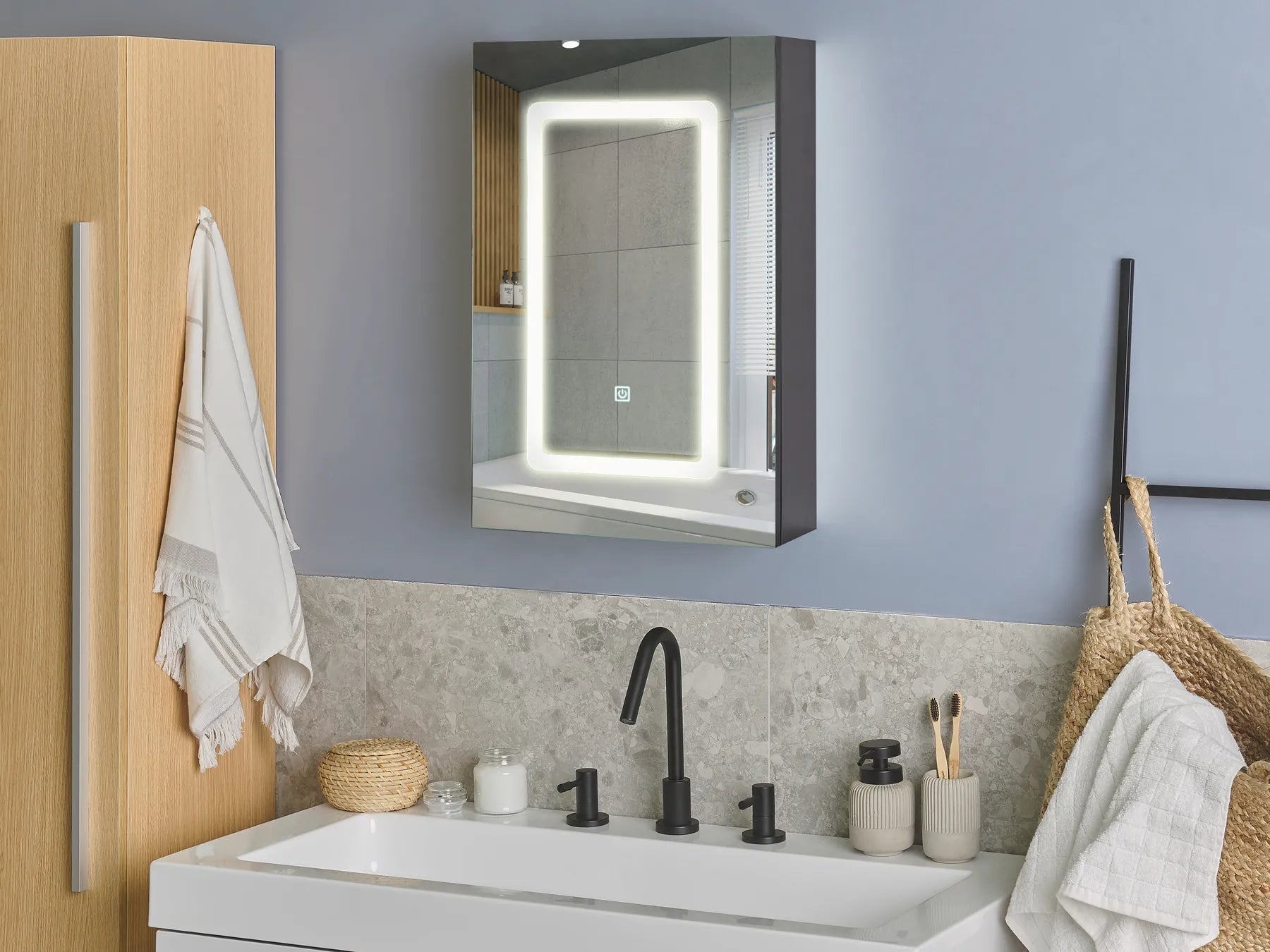 Bathroom Wall Mounted Mirror Cabinet LED CONDOR 40 cm 60 cm Black