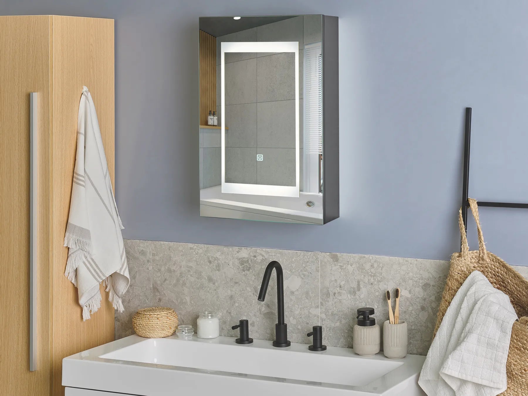 Bathroom Wall Mounted Mirror Cabinet LED MALASPINA 40 cm 60 cm Black