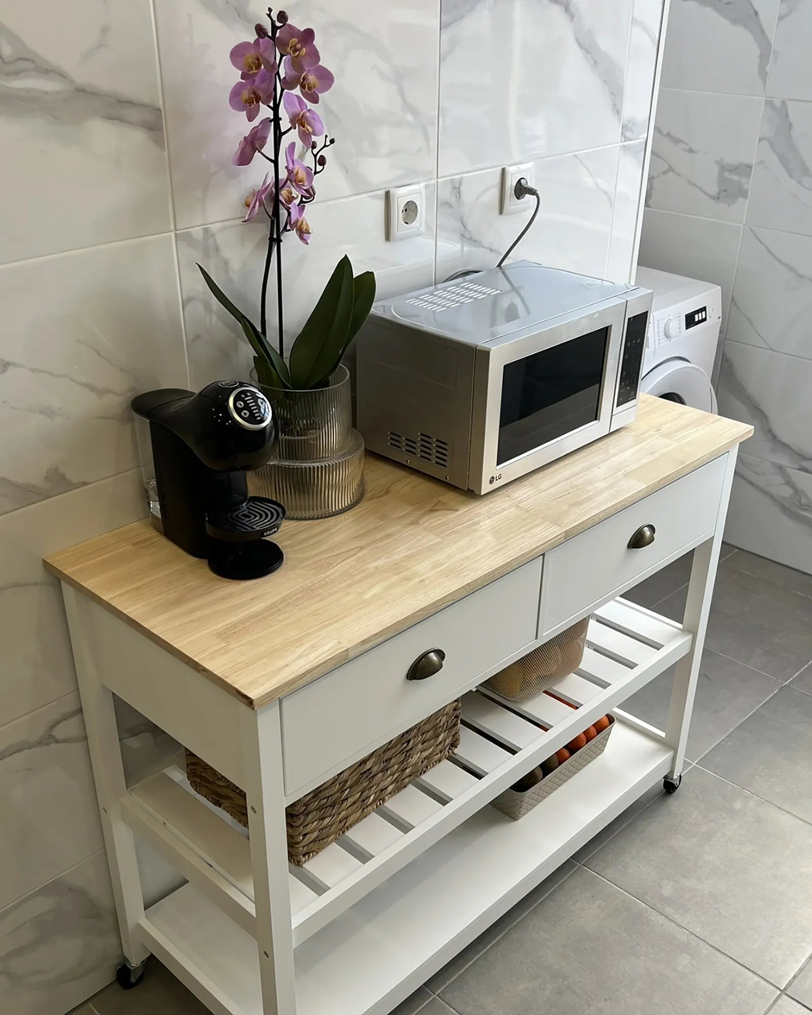 Kitchen Trolley NAVARINO Wood White