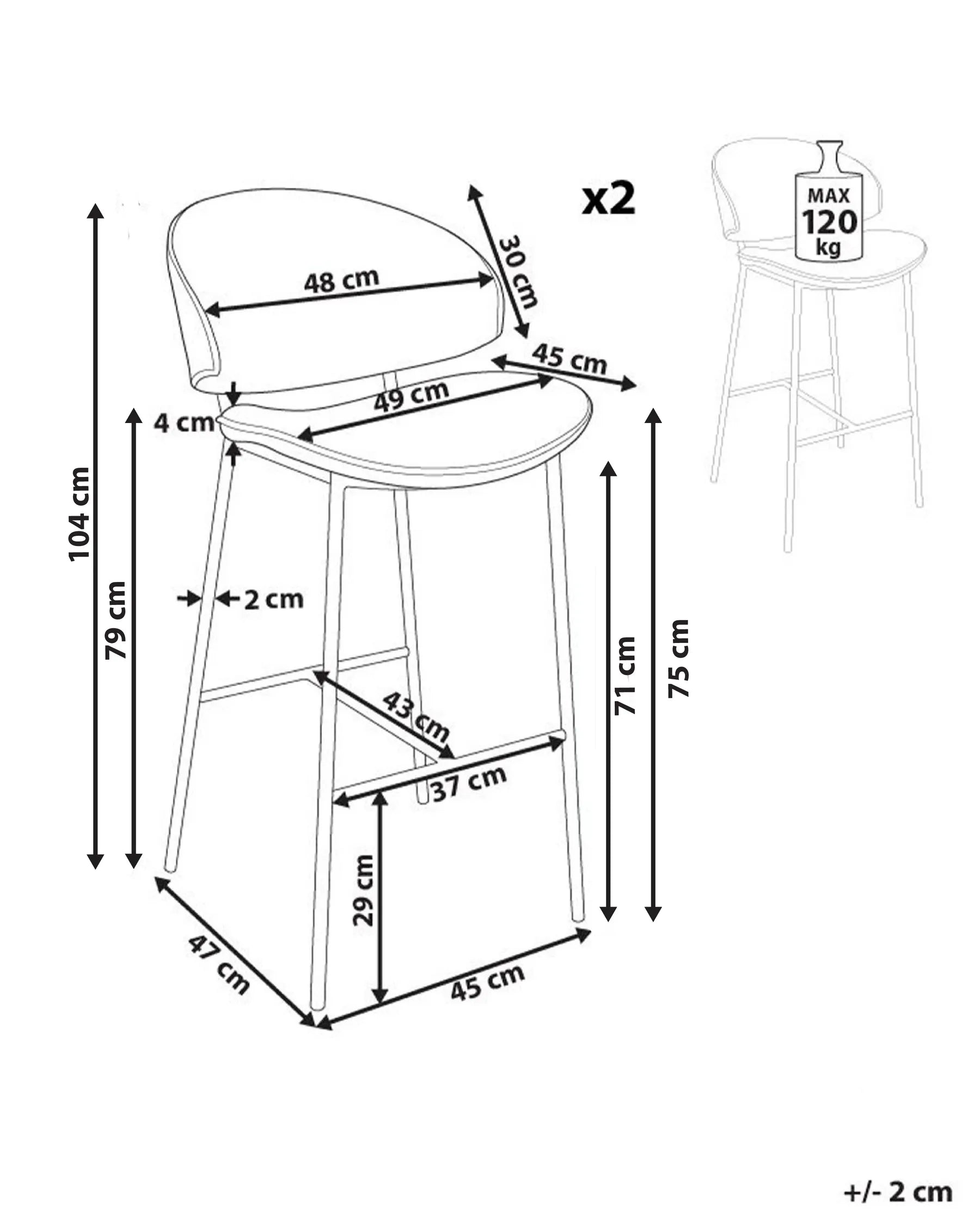 Set of 2 Bar Chairs KIANA Light Beige