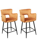 Set of 2 Bar Chairs SANILAC Velvet Orange