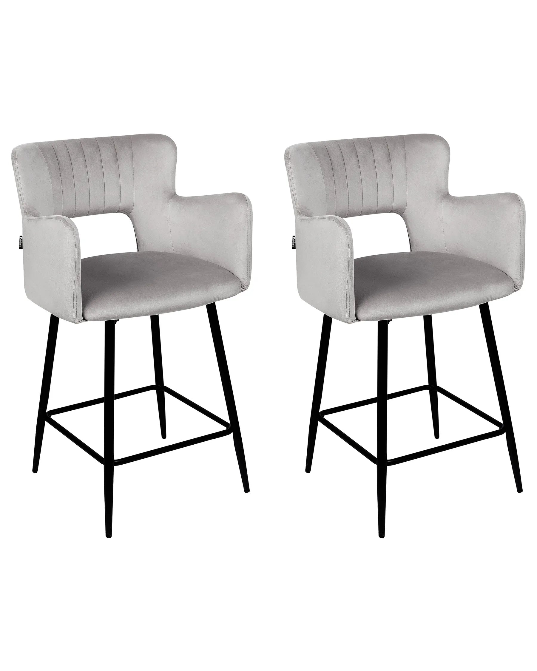 Set of 2 Bar Chairs SANILAC Velvet Light Grey