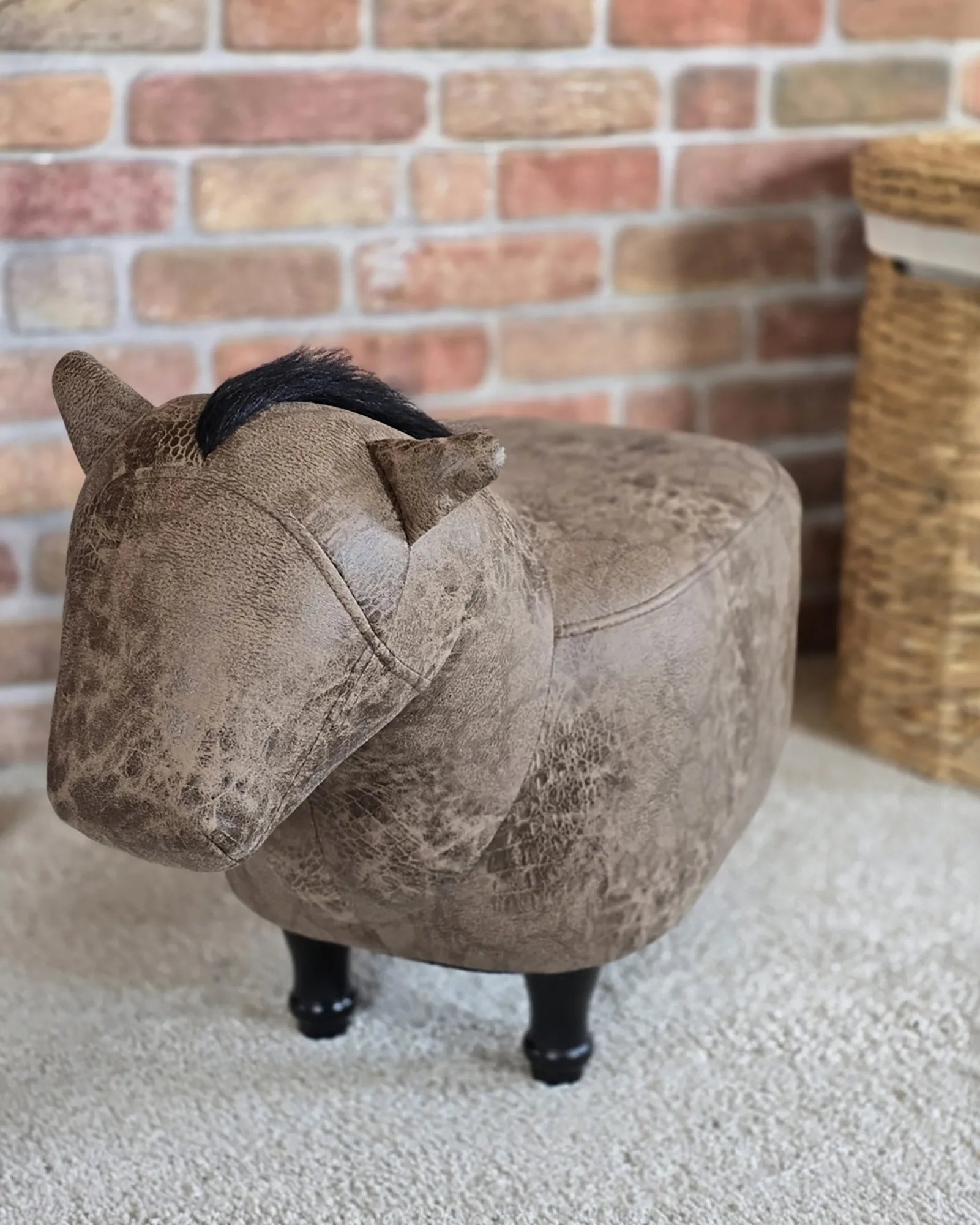 Animal Stool HORSE Faux Leather Light Brown