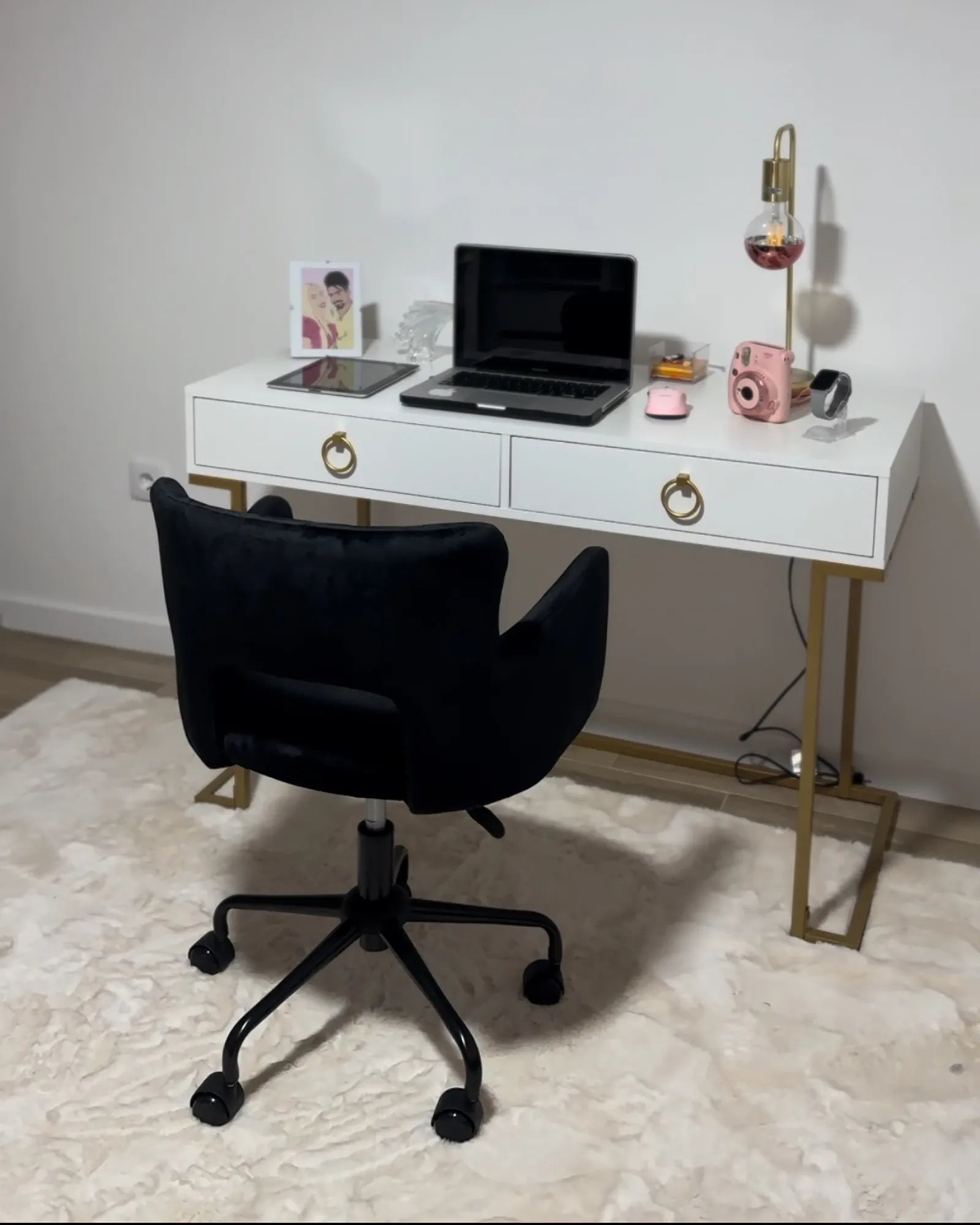 Console Table Home Office Desk WESTPORT White/ Gold 115 cm 50 cm with Storage