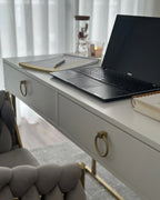 Console Table Home Office Desk WESTPORT White/ Gold 115 cm 50 cm with Storage