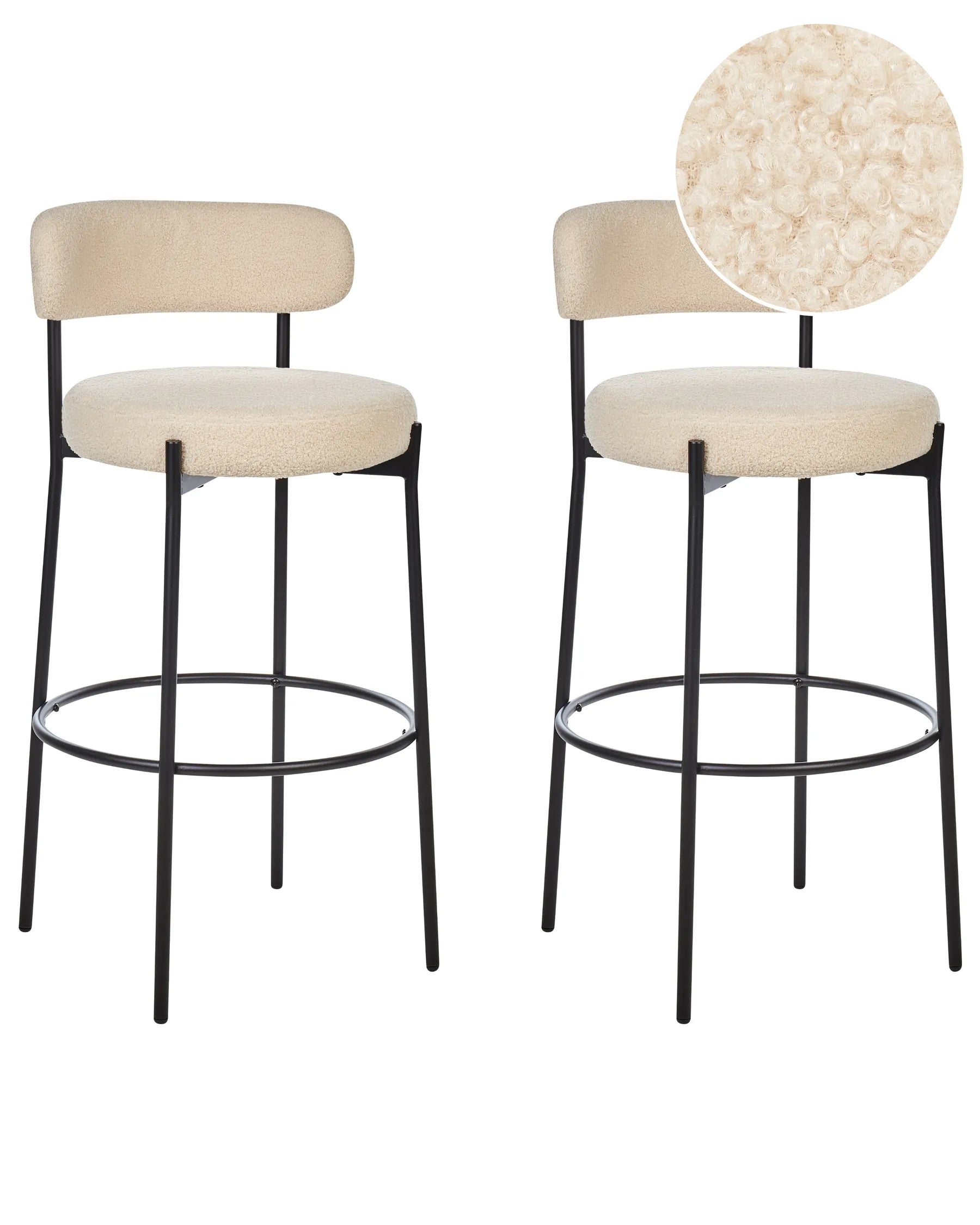 Set of 2 Bar Chairs ALLISON Boucle Light Beige