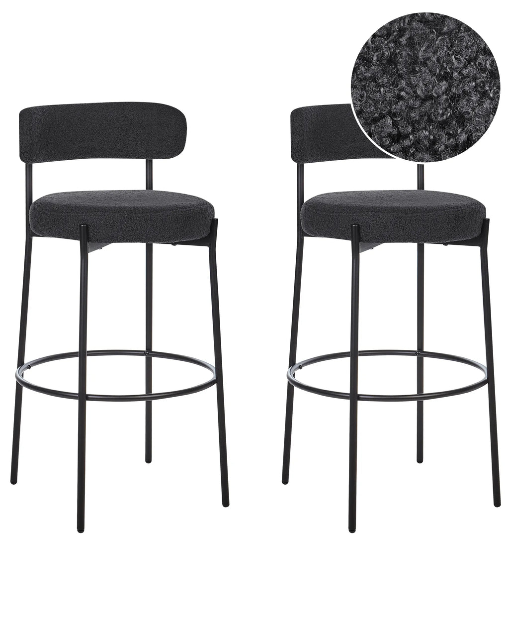 Set of 2 Bar Chairs ALLISON Boucle Black