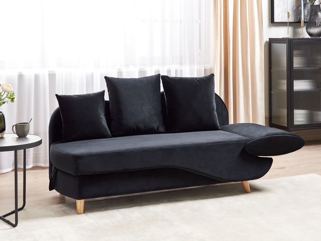 Right-Hand Chaise Lounge MERI Velvet Black with Storage