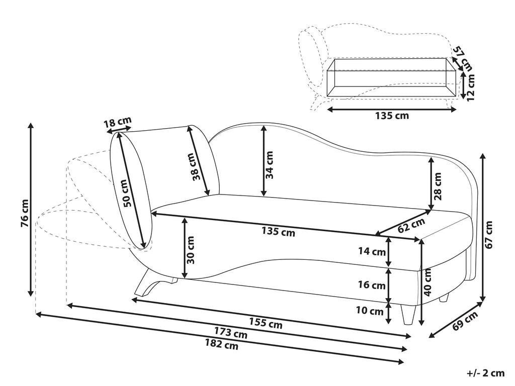 Left-Hand Chaise Lounge MERI Velvet Pink with Storage
