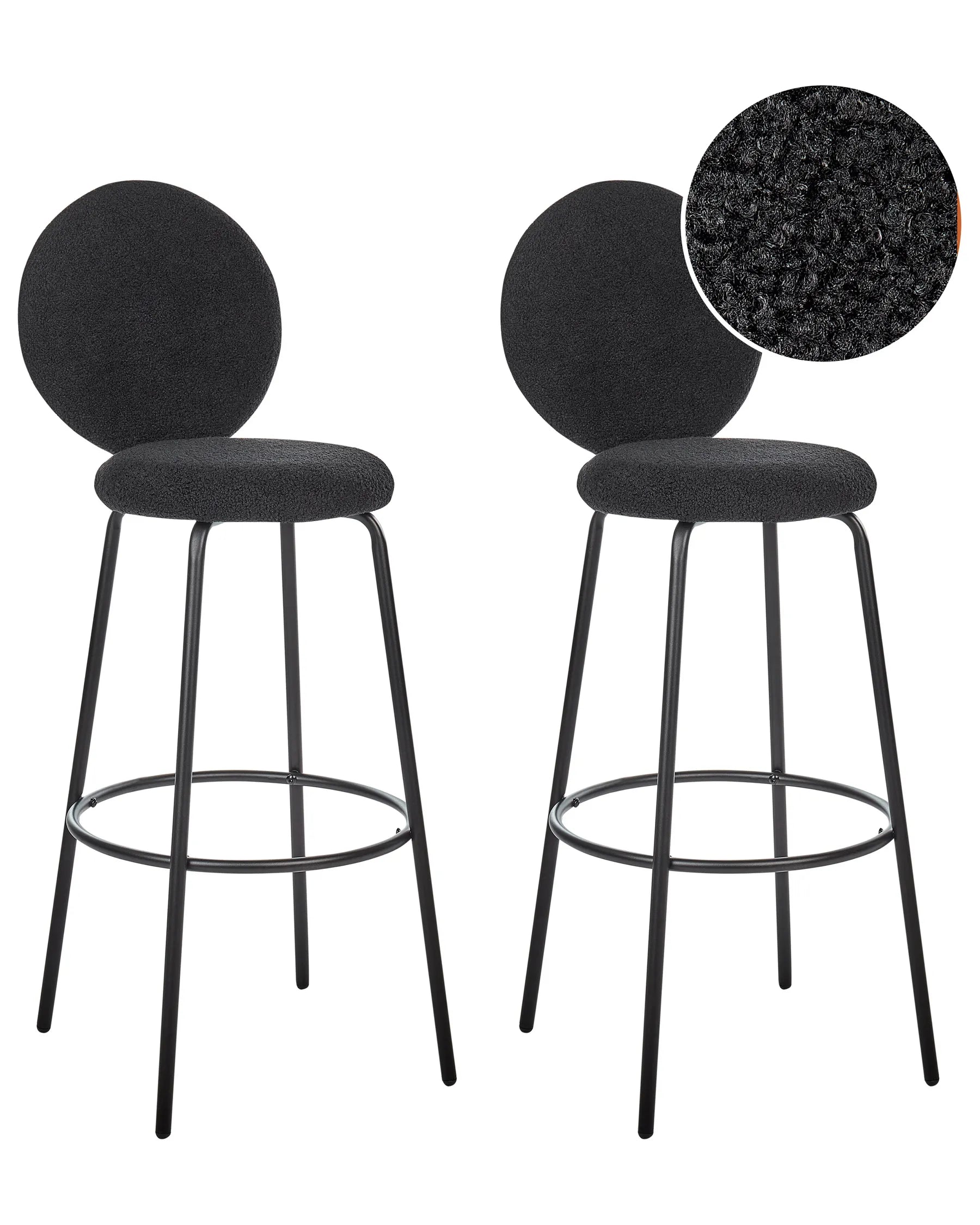 Set of 2 Bar Chairs EMERY Boucle Black