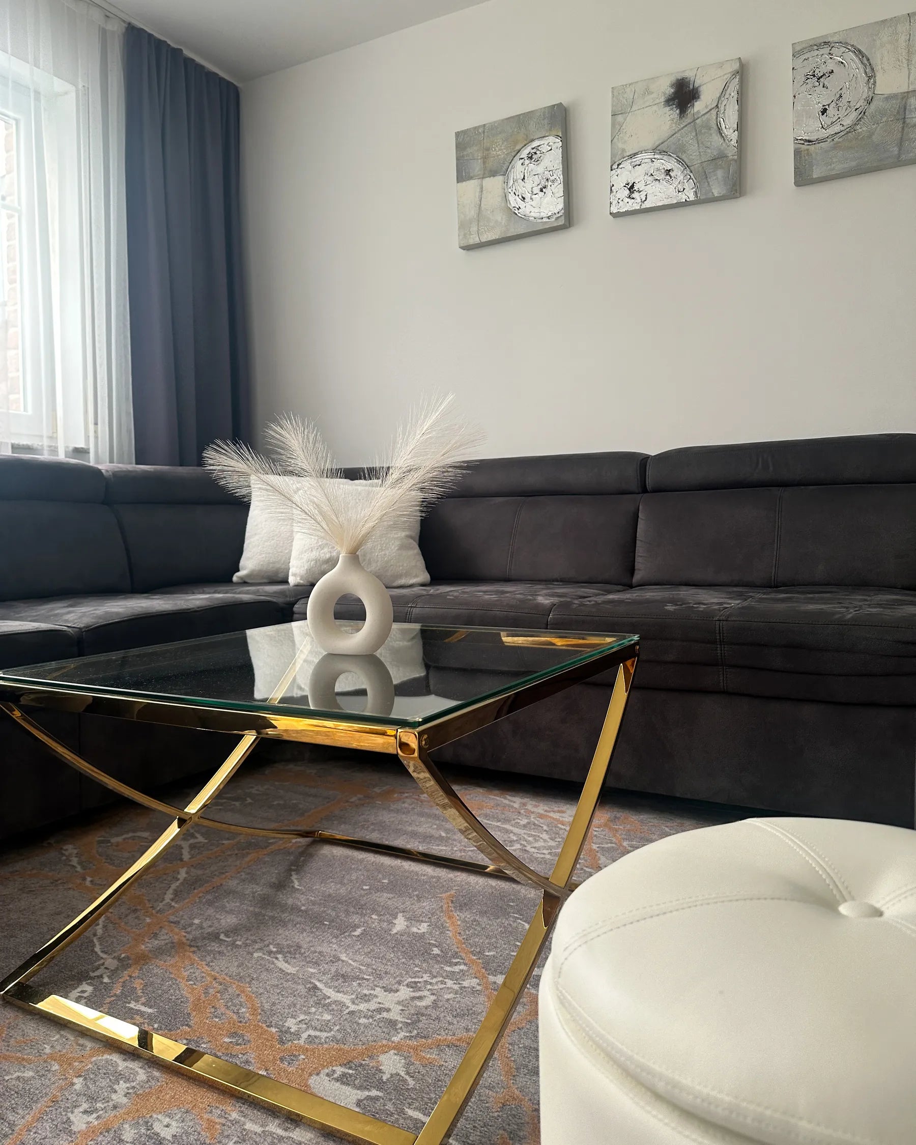 Coffee Table RINGGOLD Tempered Glass Gold