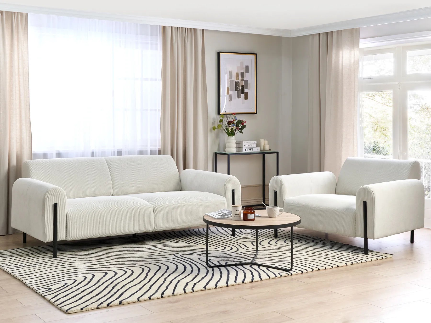 Living Room Set 4 Seater ASKIM Corduroy Off-White