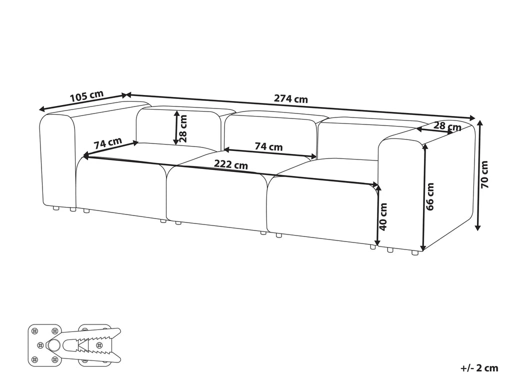 Modular Sofa 3 Seater FALSTERBO Velvet Dark Grey