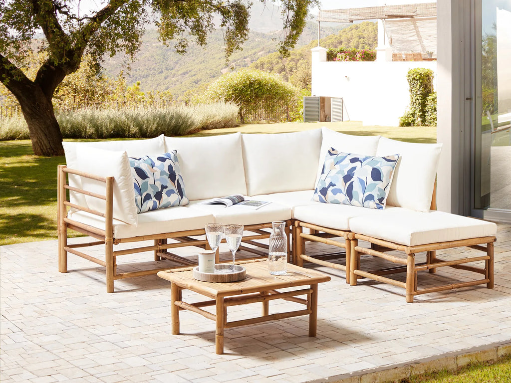 Garden Ottoman CERRETO Bamboo Wood Off-White