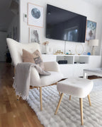 Wingback Chair VEJLE with Footstool Boucle Off-White