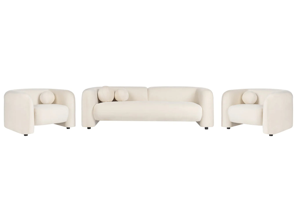 Living Room Set 5 Seater LEIREN Velvet Off-White