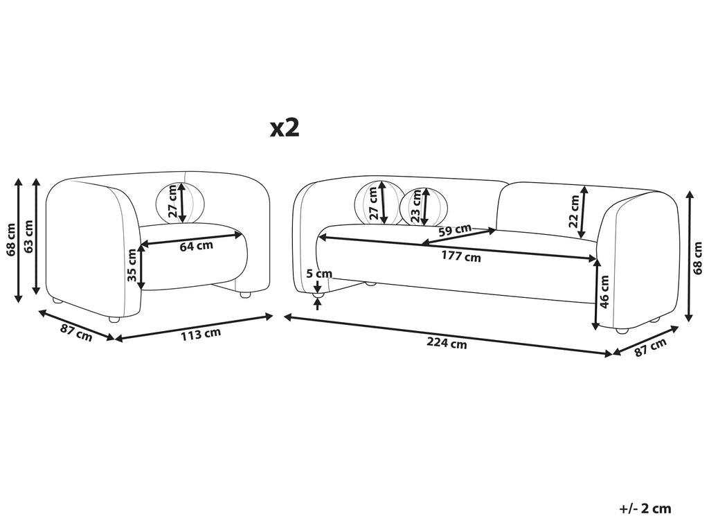 Living Room Set 5 Seater LEIREN Velvet Off-White
