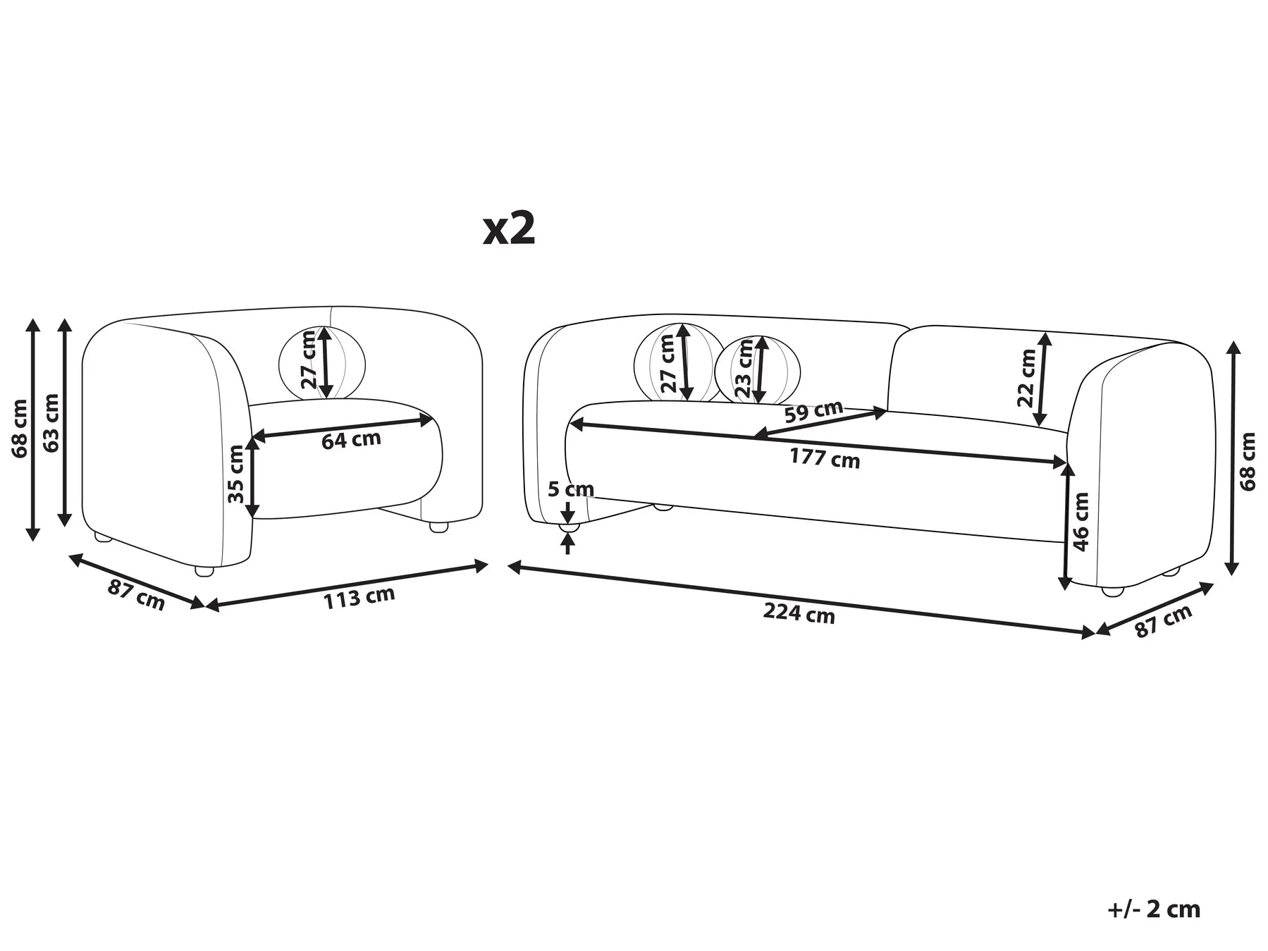 Living Room Set 5 Seater LEIREN Velvet Off-White
