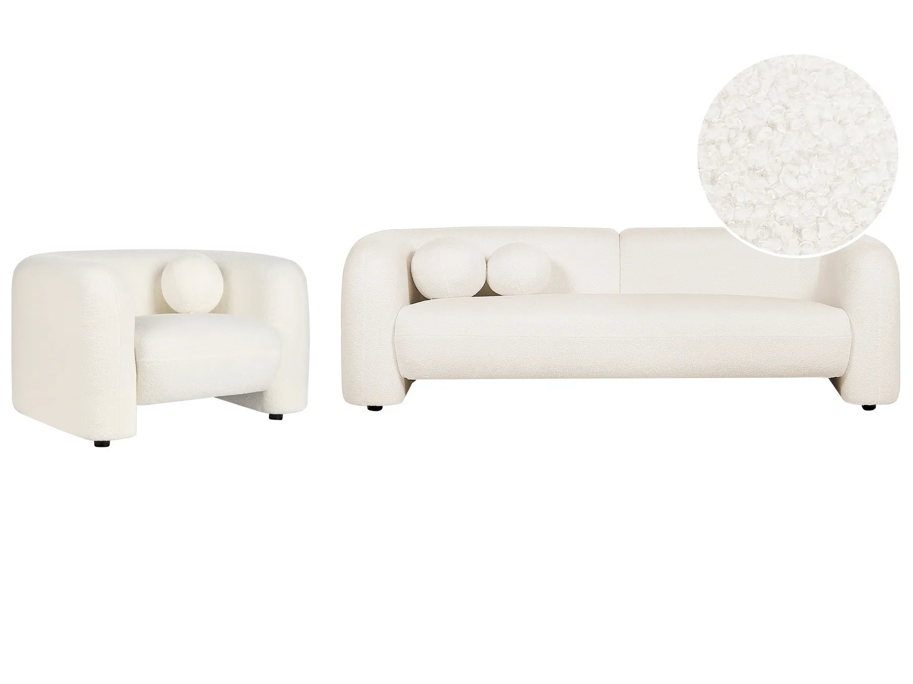Living Room Set 4 Seater LEIREN Boucle White