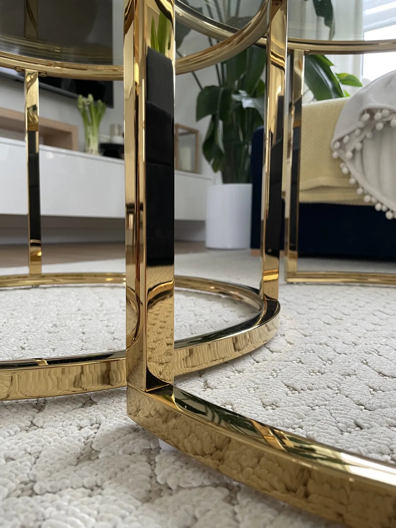 Set of 2 Coffee Tables GRANGE Tempered Glass Gold