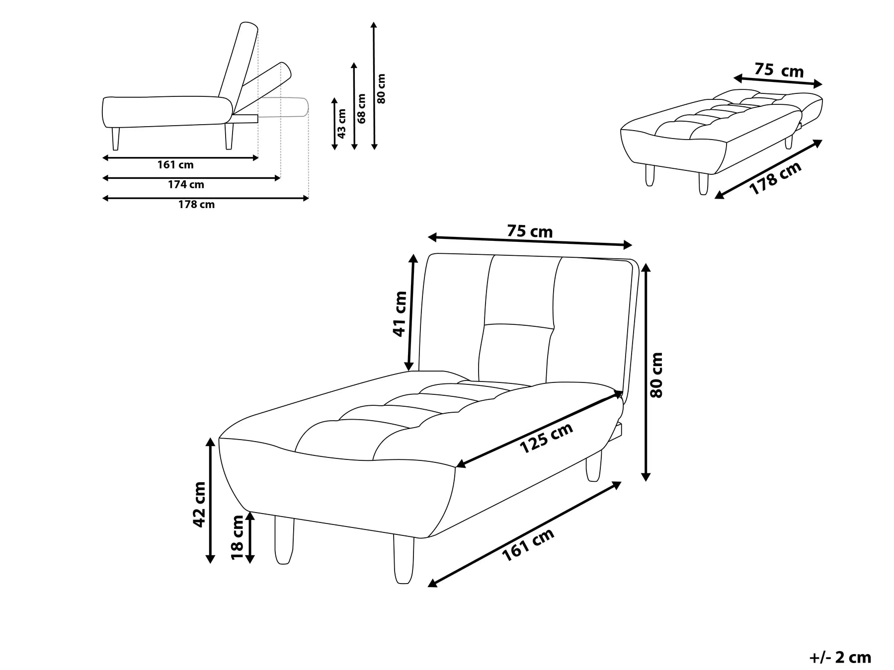 Chaise Longue ALSTEN Fabric Black