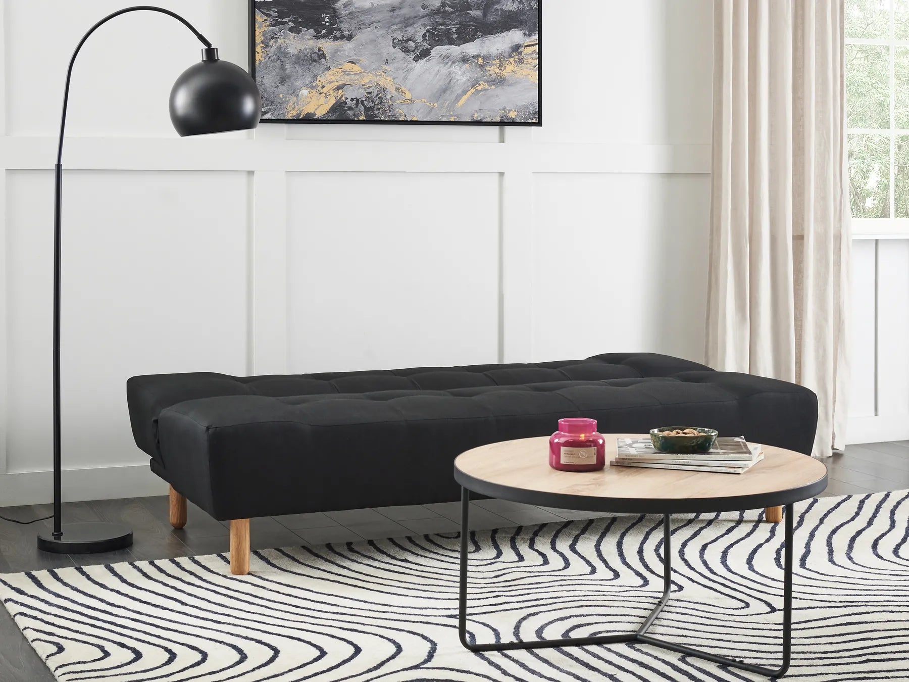 Sofa Bed 3 Seater ALSTEN Fabric Black