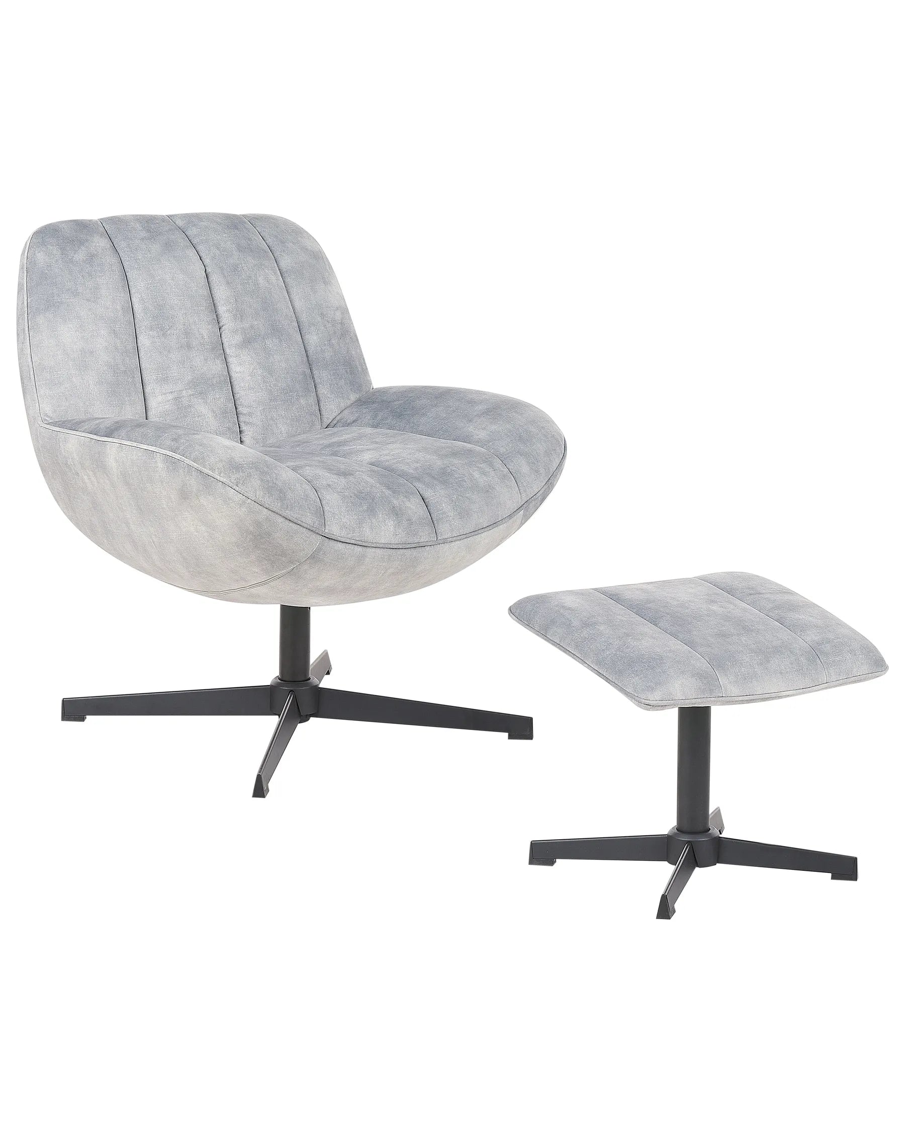 Swivel Armchair LIA with Footstool Velvet Light Grey
