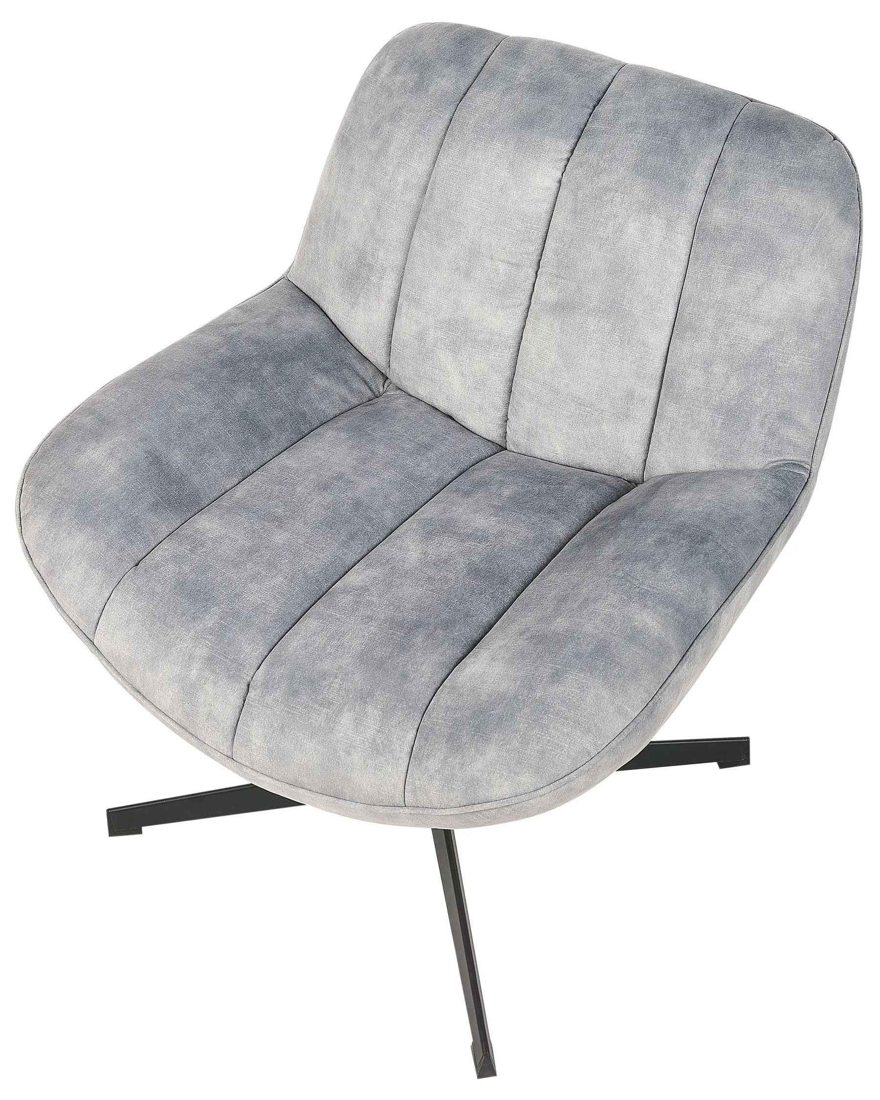 Swivel Armchair LIA with Footstool Velvet Light Grey