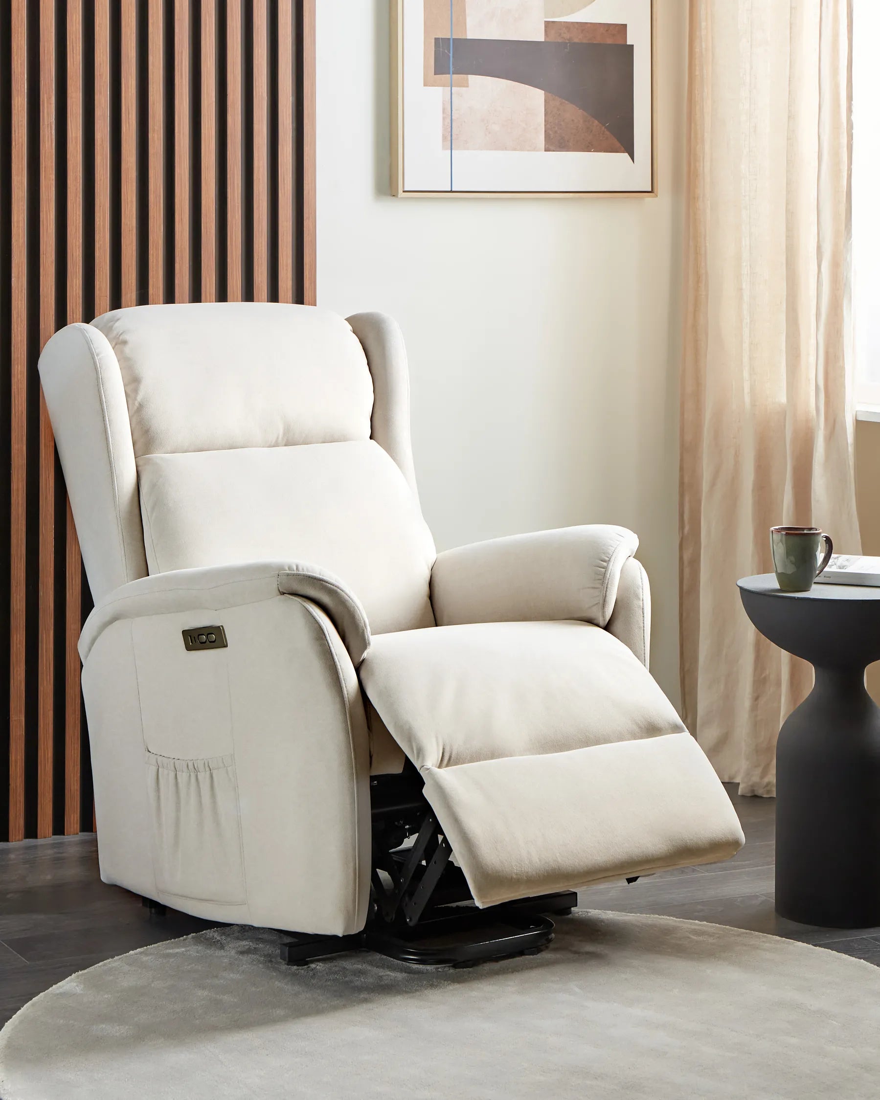 Electric Recliner Chair ELEGY With Footrest Fabric Light Beige