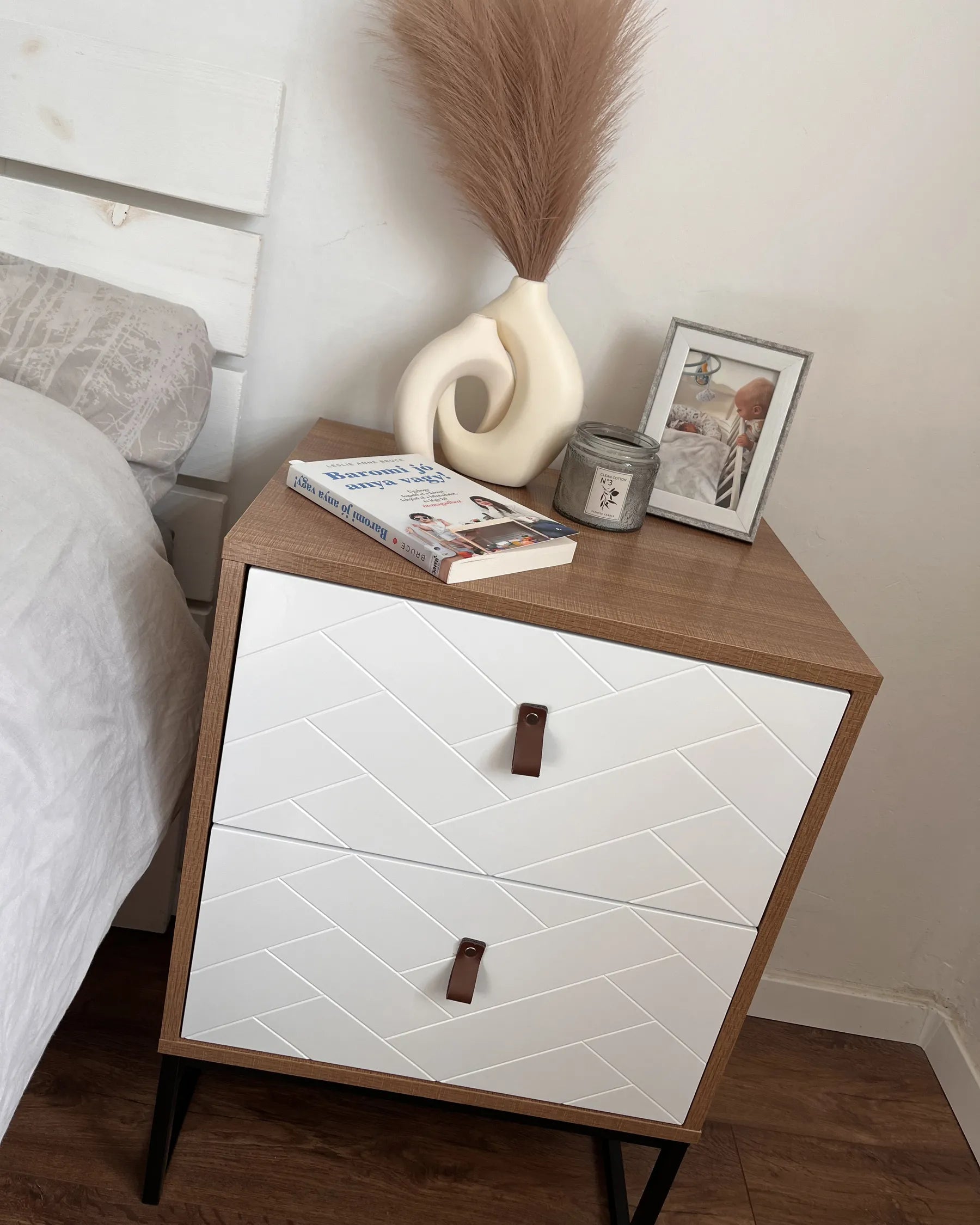 2 Drawer Bedside Table NUEVA Dark Brown/ White