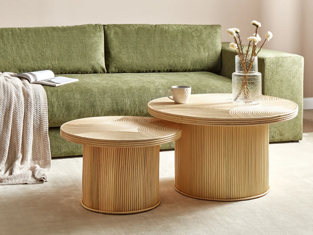 Set of 2 Coffee Tables ILIOS Rattan Natural