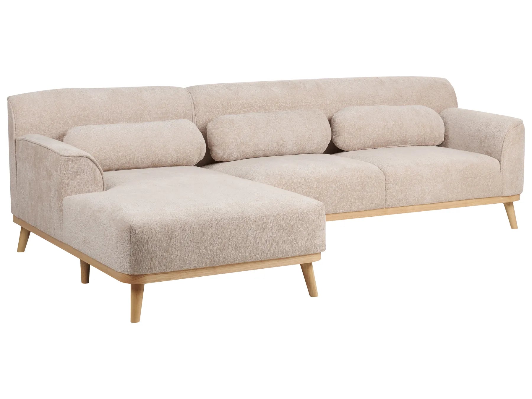 Corner Sofa 3 Seater SIMOS Chenille Beige Right Hand