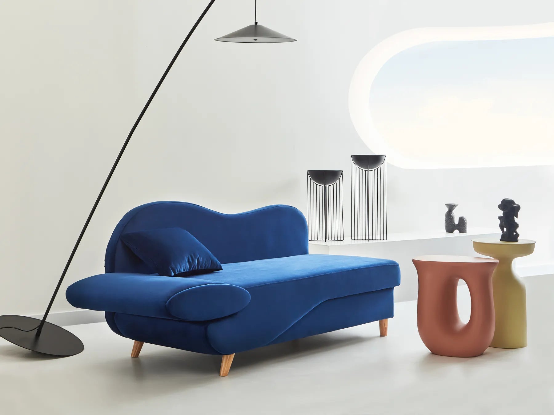 Left-Hand Chaise Lounge MERI Velvet Navy Blue with Storage