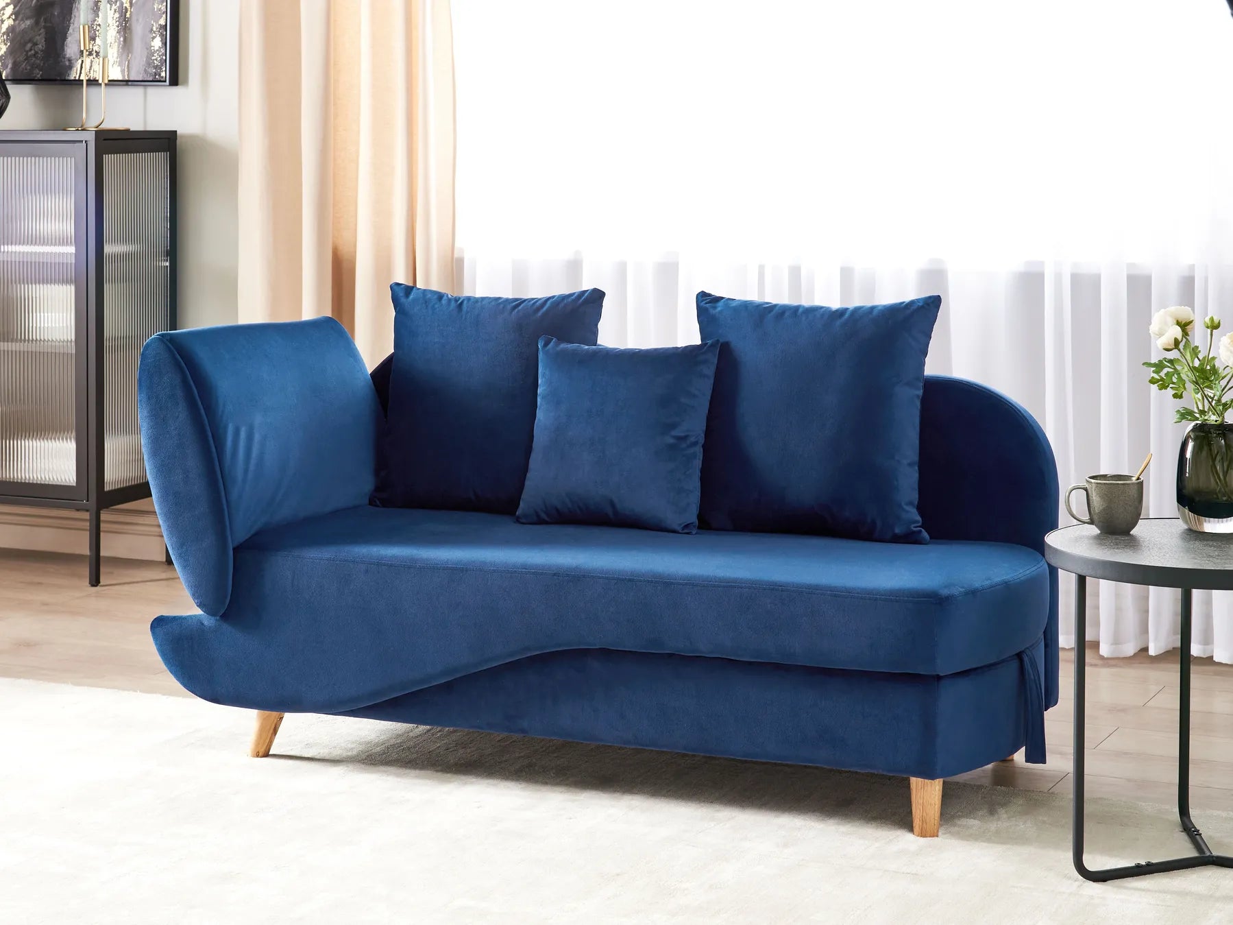 Left-Hand Chaise Lounge MERI Velvet Navy Blue with Storage