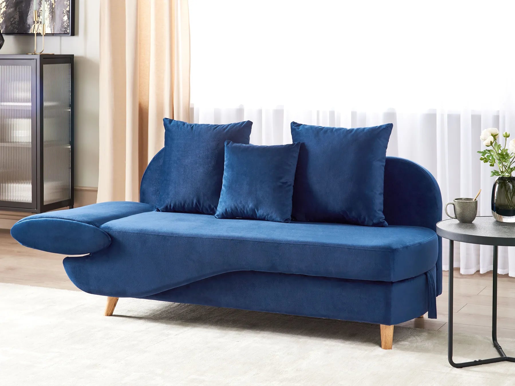 Left-Hand Chaise Lounge MERI Velvet Navy Blue with Storage